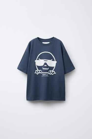 Zara PRINTED T-SHIRT - Navy blue