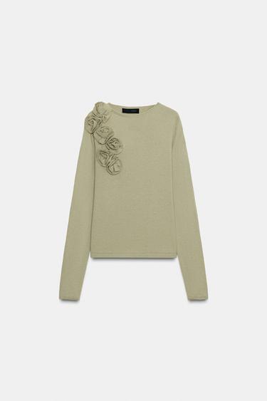 PULL AVEC LAINE FLEURS - Kaki clair de Zara - Image 4