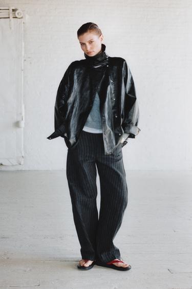 Zara ZW COLLECTION STRIPED BARREL PANTS - Gray marl