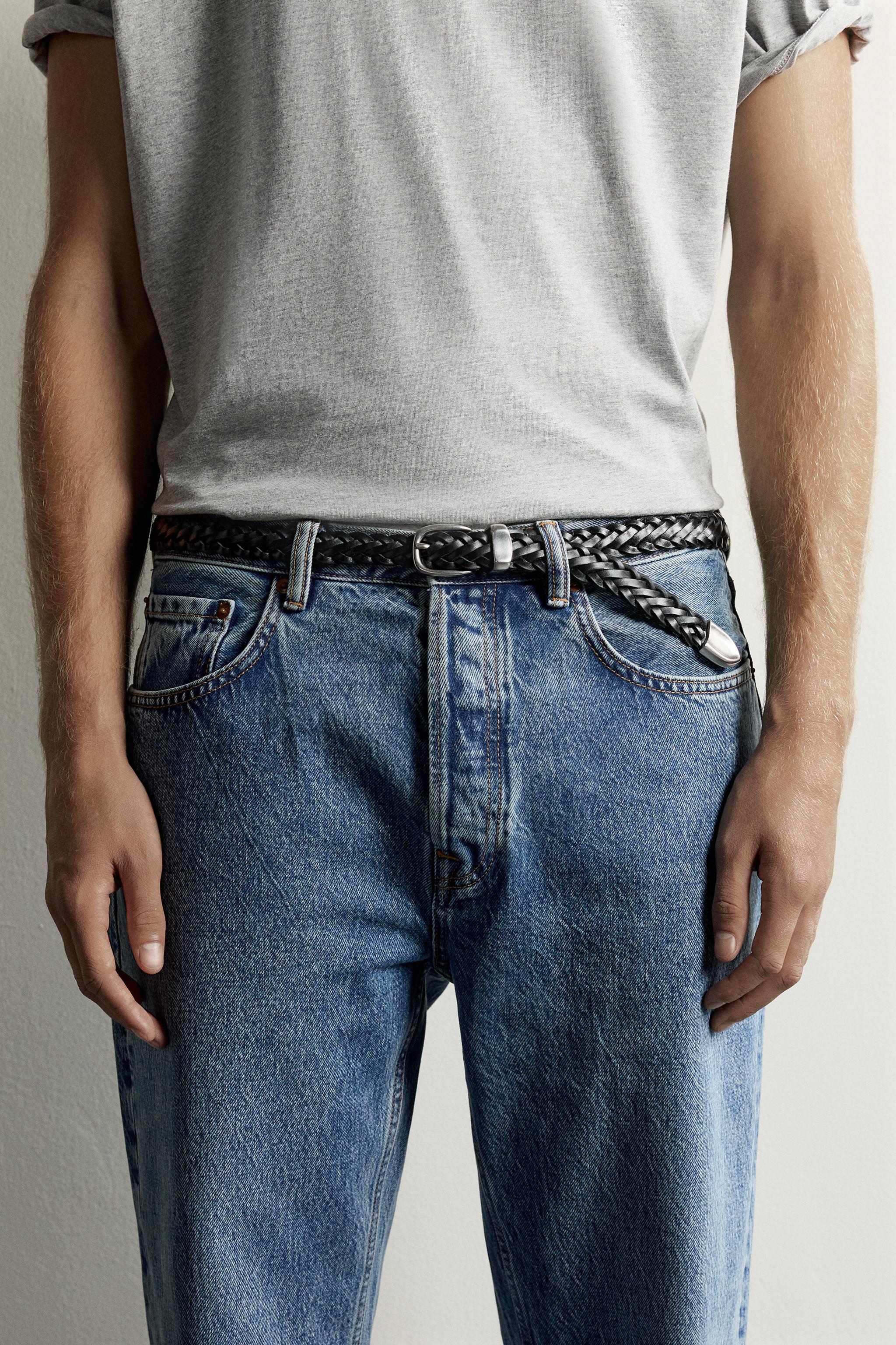 LEATHER BRAIDED BELT WITH METALLIC TIP — Black (alternate view)