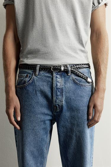 CINTURÓN PIEL TRENZADA PUNTERA - Negro de Zara - Imagen 0