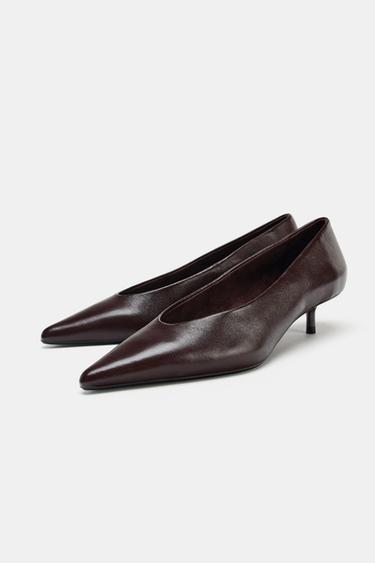 CHAUSSURES À TALONS KITTEN EN CUIR - Marron chocolat de Zara - Image 2
