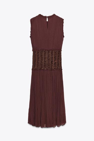 ZW COLLECTION EMBROIDERED WAIST DRESS - Aubergine by Zara - Image 6