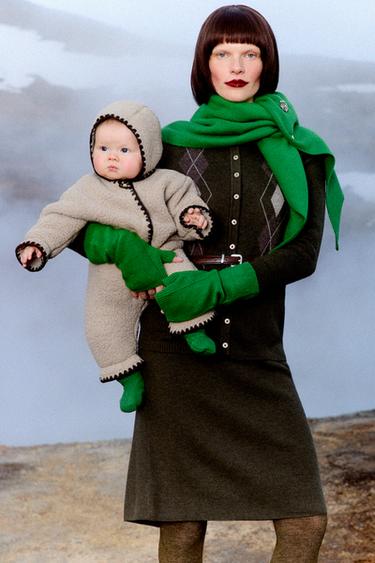 Zara CONTRAST TRIM FLEECE ROMPER - Beige