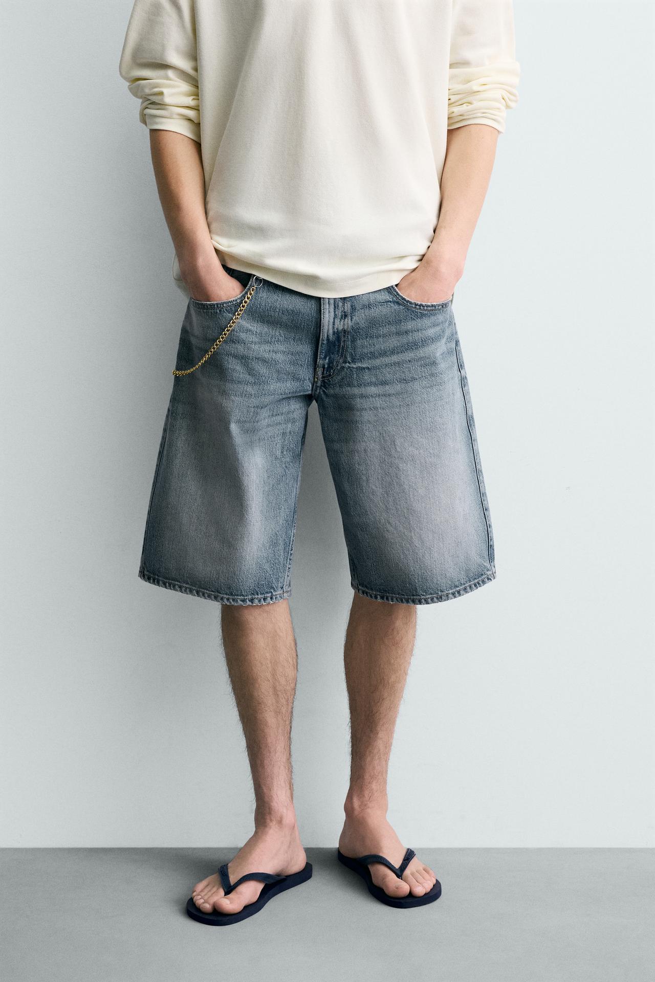 BAGGY FIT DENIM SHORTS — Mid-blue