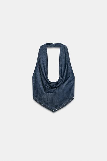 Zaras TOPP MED HALTERNECK OCH NITAR, ÖPPEN RYG - Blå