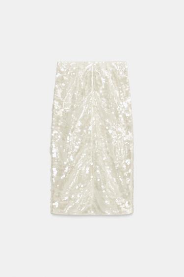 ZW COLLECTION SEQUIN MIDI SKIRT - Oyster-white by Zara - Image 8