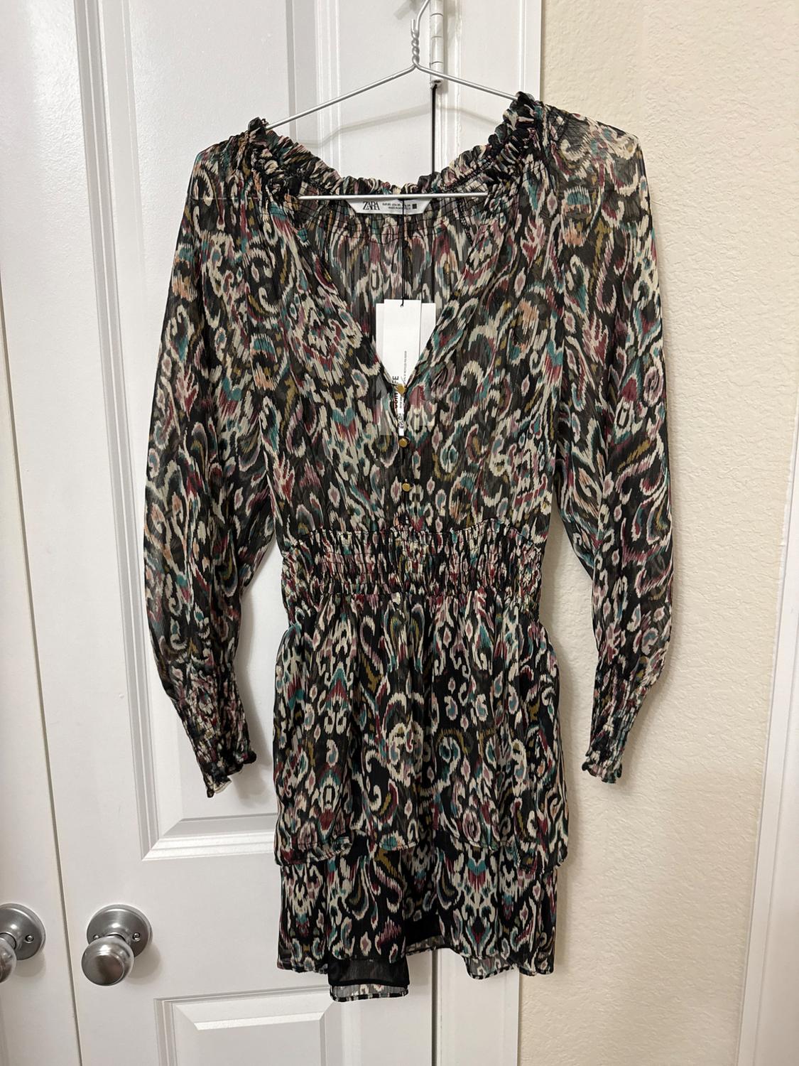 METALLIC THREAD PRINTED MINI DRESS