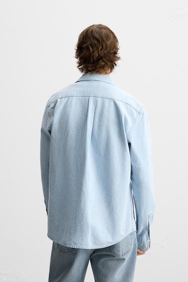 CHEMISE EN JEAN DÉLAVÉ - Bleu clair de Zara - Image 3