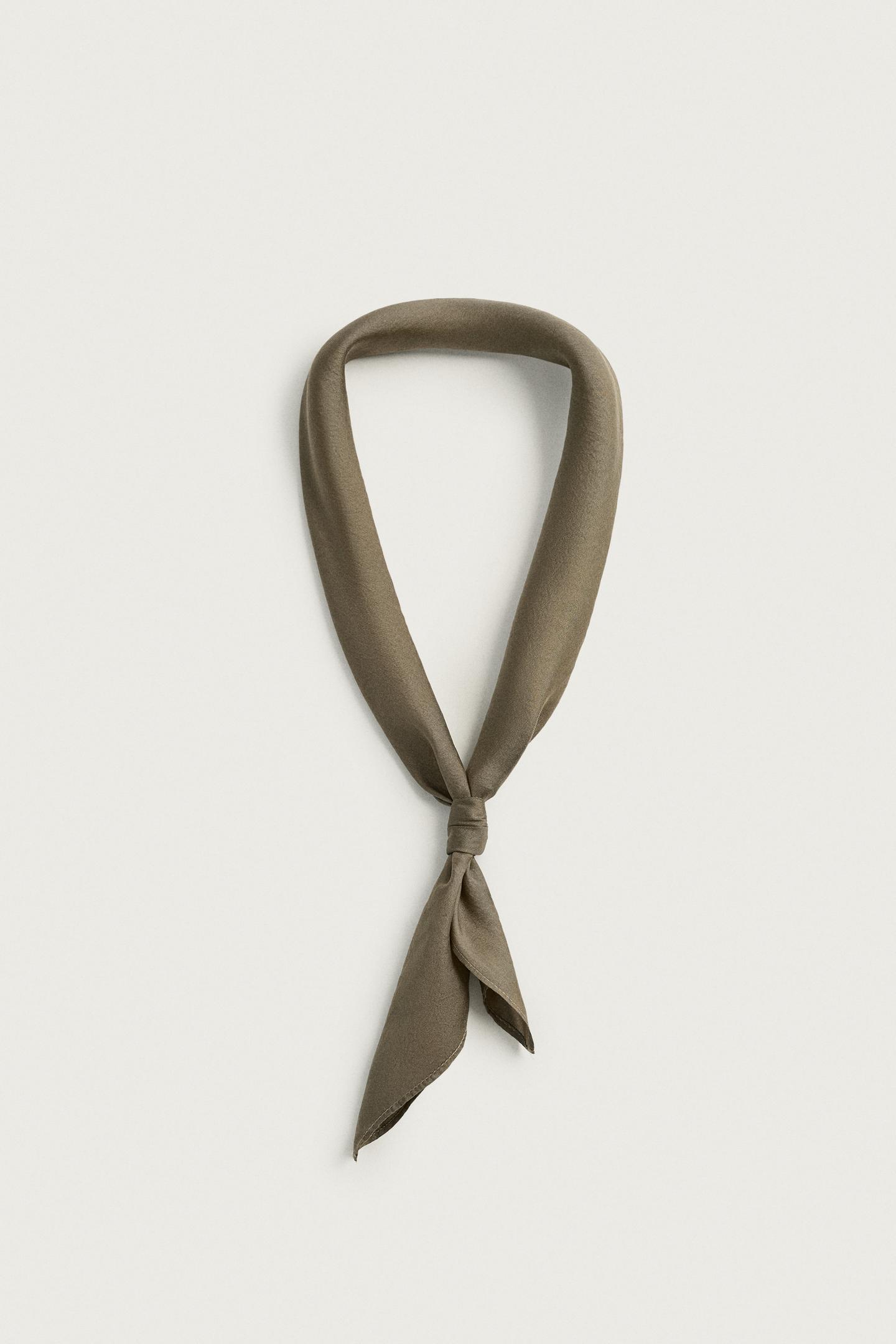 Мужские аксессуары Zara 100% Silk Bandana, цвет: Серый зелёный — фото 2