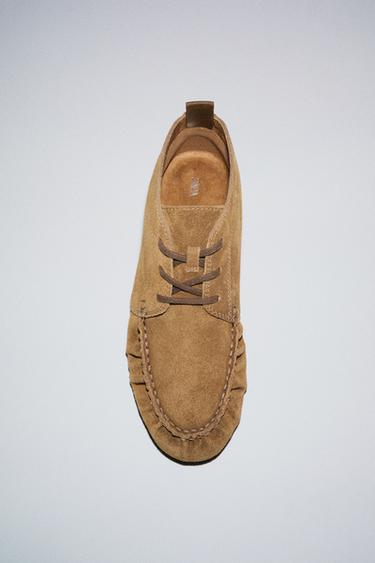 RUCHED SPLIT SUEDE ANKLE BOOTS - Olive Green by Zara