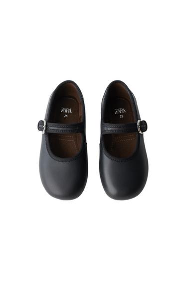 LEATHER BUCKLE BALLET FLATS — Black 2