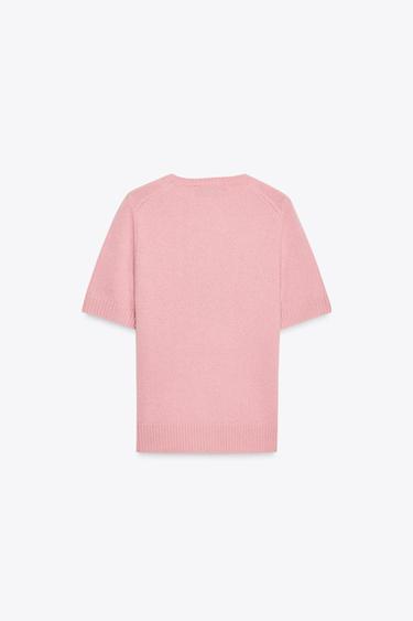TOP MANCHES COURTES 100 % LAINE - Rose de Zara - Image 3