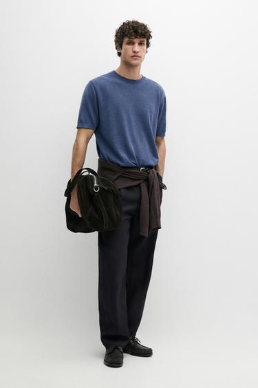 Zara Lightweight 100% linen knit T-shirt - Cornflower blue