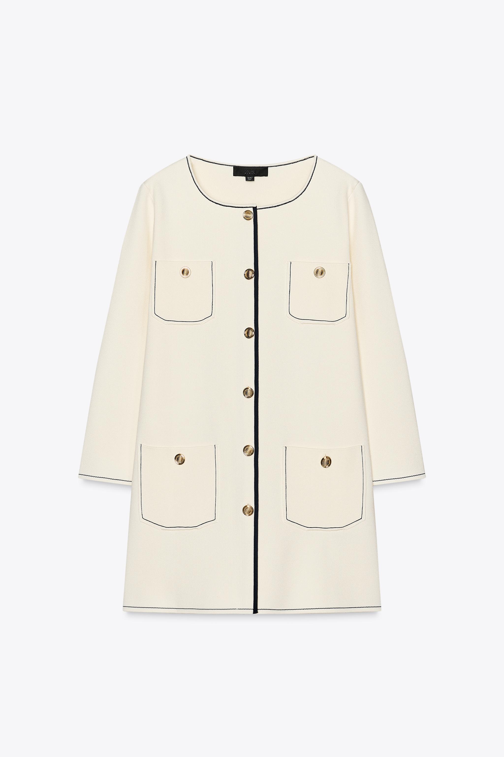 LONG KNIT JACKET - Ecru / Navy | ZARA United States