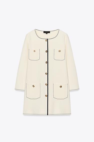 LONG KNIT CARDIGAN - Ecru / Navy by Zara