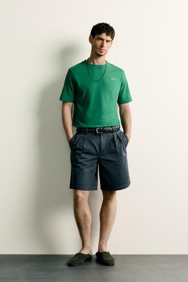 REGULAR FIT CONTRAST PRINT T-SHIRT - GREEN by Zara - Image 0