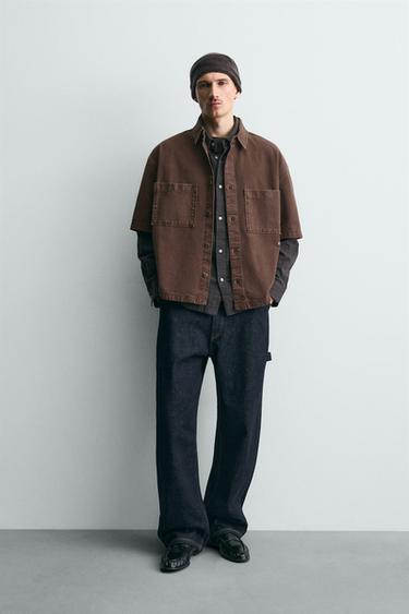 Zara TEXTURED SHIRT WITH POCKETS - Brown