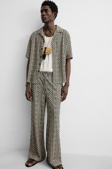 PERFORATED JACQUARD RELAXED FIT TROUSERS - Ecru / Black by Zara - Image 4