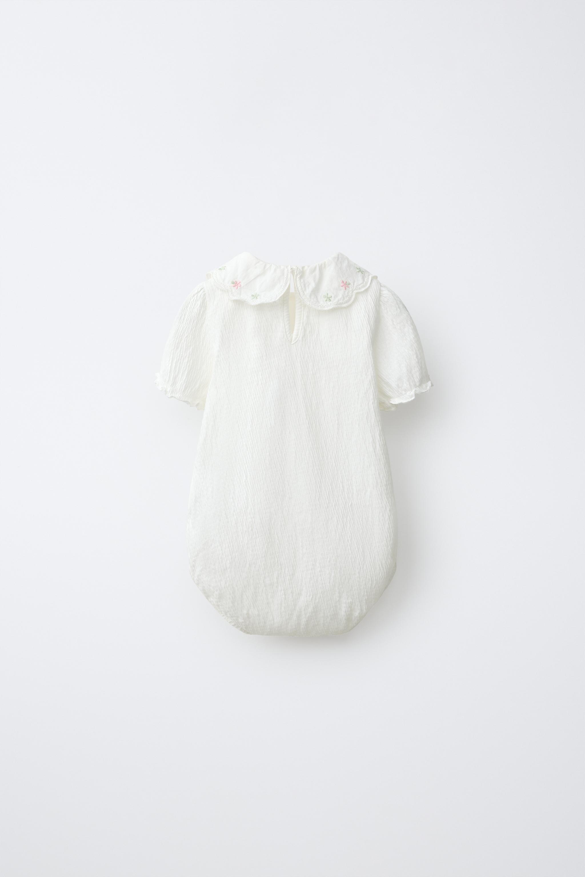 EMBROIDERED FLORAL COLLAR TEXTURED BODYSUIT — White (alternate view)