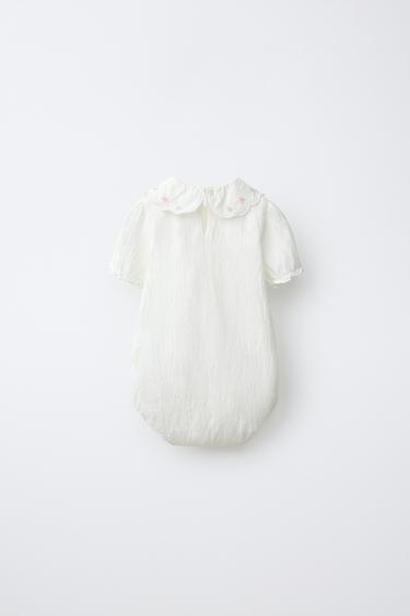 EMBROIDERED FLORAL COLLAR TEXTURED BODYSUIT — White 2