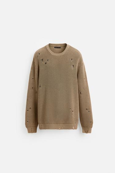 ACID WASH RIPPED SWEATER - camel by Zara - Image 6