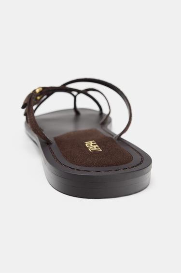 SANDALES PLATES À BRIDES - Marron de Zara - Image 4