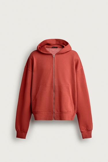 BASIC ZIP-UP HOODIE - Red by Zara