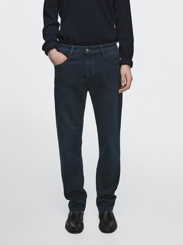 Zara Lightweight slim fit denim effect pants - Blue