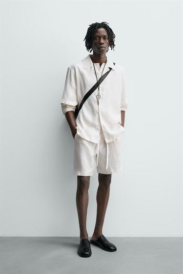 Zara RELAXED FIT LINEN SHORTS - White