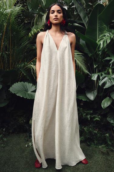 RUSTIC VOLUMINOUS MIDI DRESS - Light beige by Zara