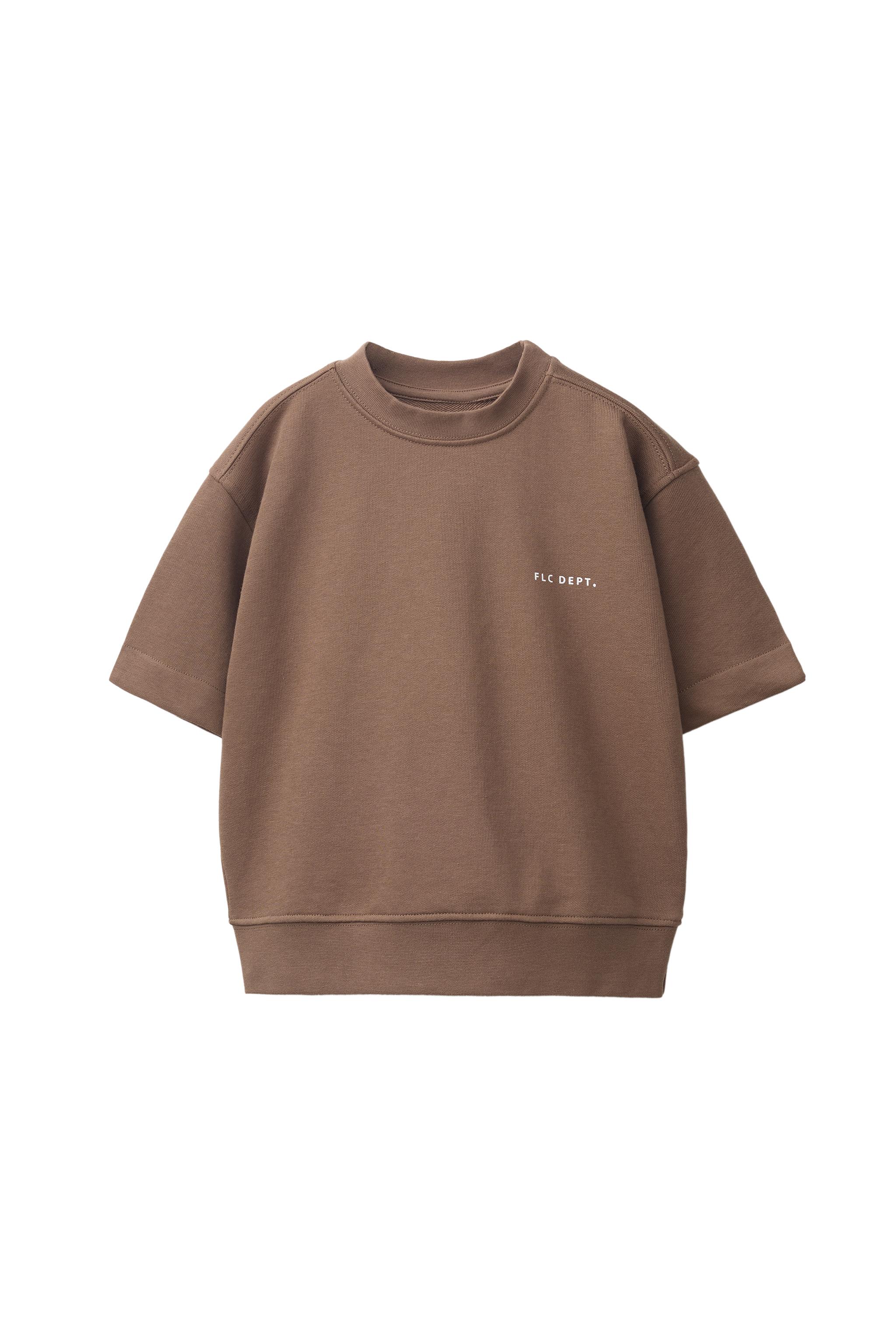 SHORT SLEEVE RAISED TEXT SWEATSHIRT — Light brown (alternate view)