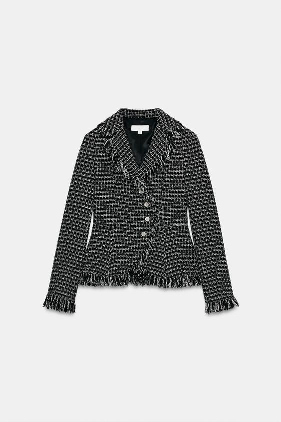 BLAZER STRUCTURÉE EFFILOCHÉE - Noir / Blanc de Zara - Image 6