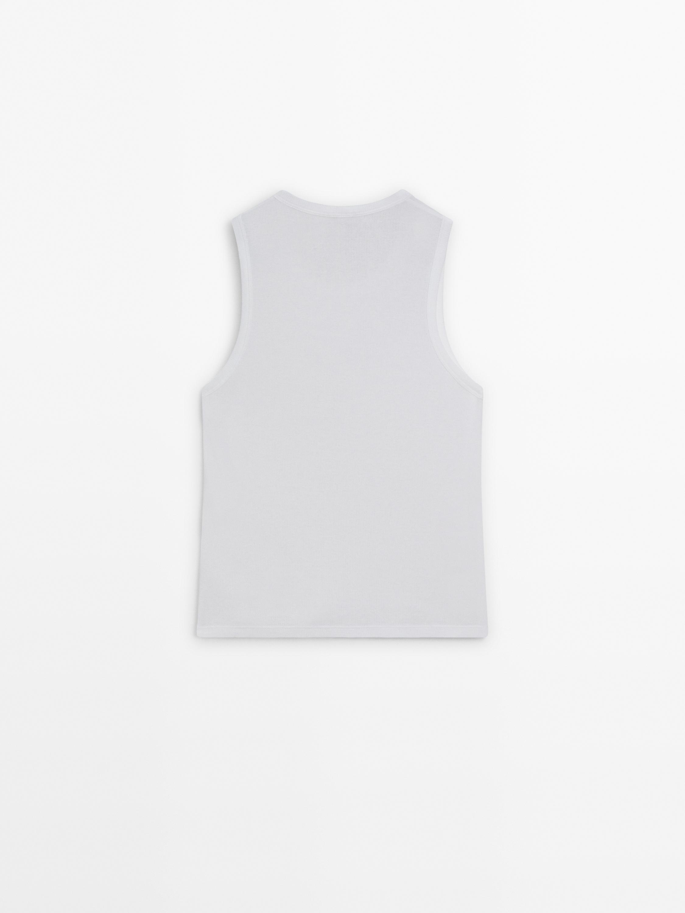 Sleeveless halter top with ribbed detail