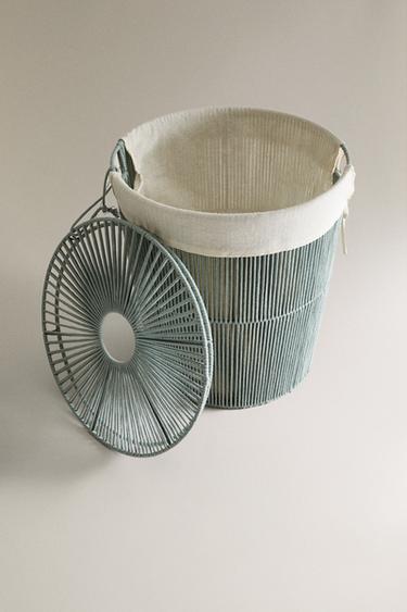 FABRIC-LINED LAUNDRY BASKET - Blue / Green by Zara - Image 3