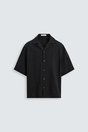 CAMISA ALGODÓN - LINO BORDADOS - Negro de Zara