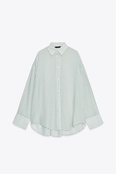 OVERSIZE STRIPED GAUZE SHIRT - White / Green by Zara