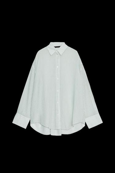OVERSIZE STRIPED GAUZE SHIRT - White / Green by Zara