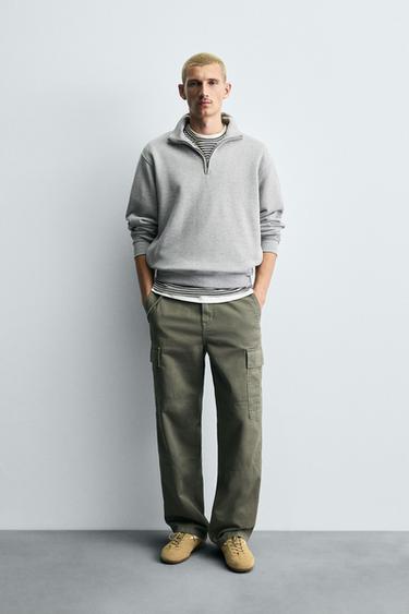 Zara STRAIGHT FIT CARGO PANTS - Light green
