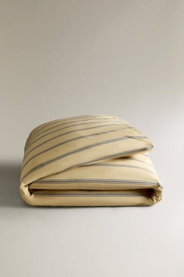 STRIPED PERCALE DUVET COVER (300 THREAD COUNT) - Yellow by Zara - Image 4