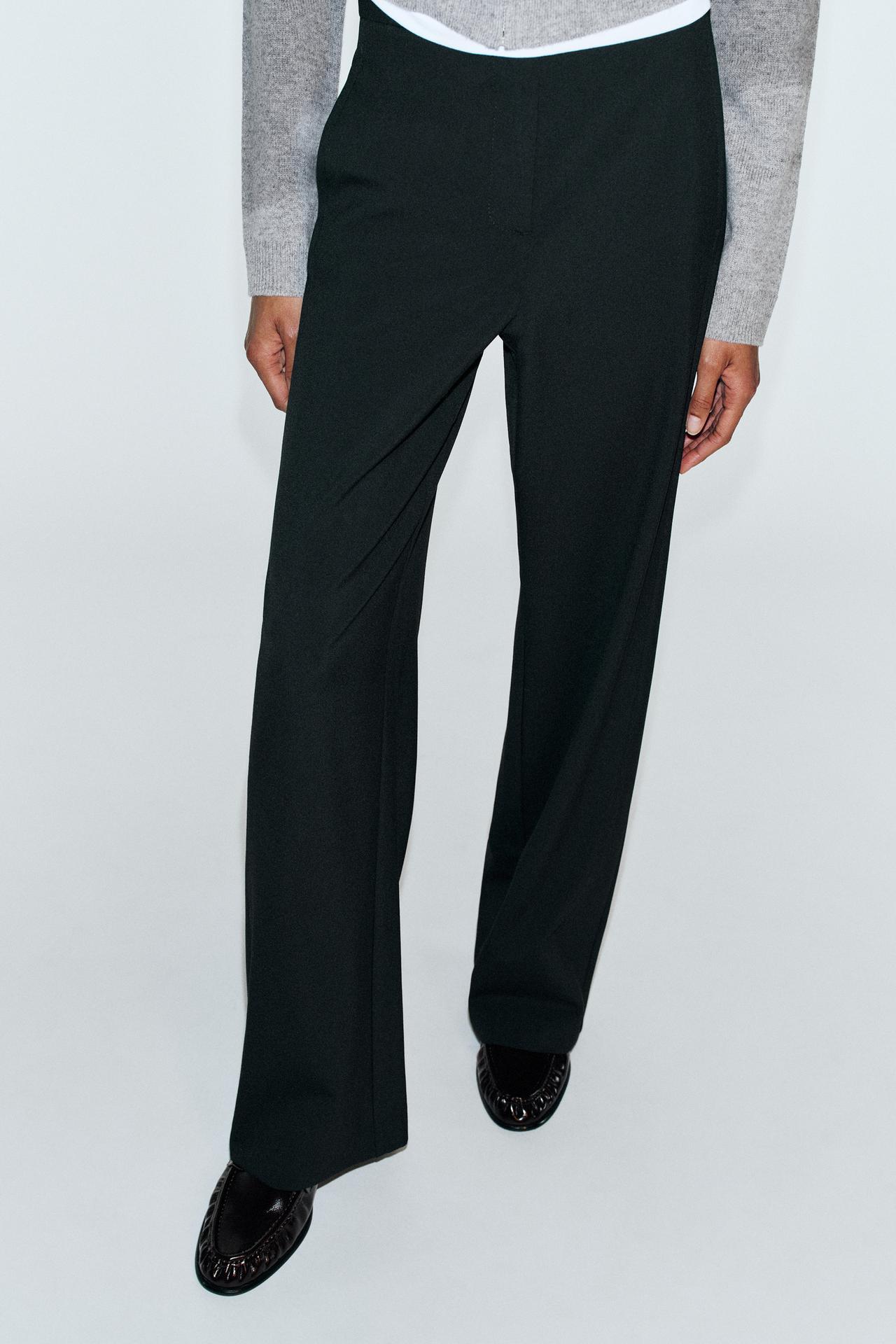 MID-RISE STRAIGHT-LEG PANTS — Black
