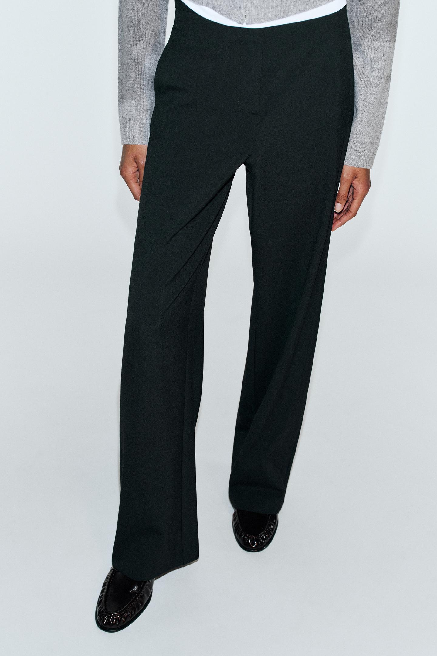 Женские брюки Zara Mid-Rise Straight-Leg, цвет: Чёрный — фото 5