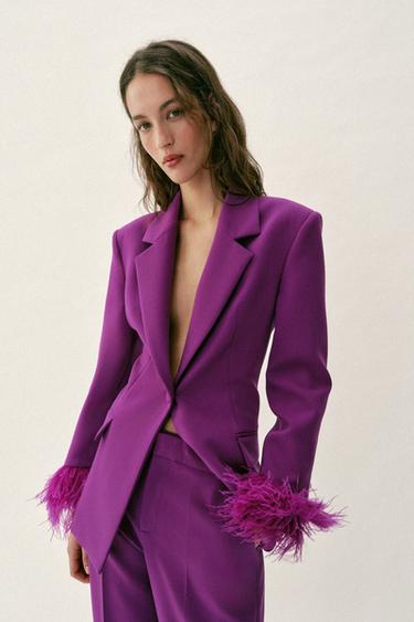 LOW-RISE STRAIGHT-LEG TROUSERS - Purple by Zara