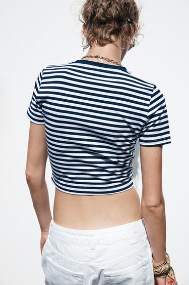 CROPPED STRETCH T-SHIRT - Blue/White by Zara - Image 2