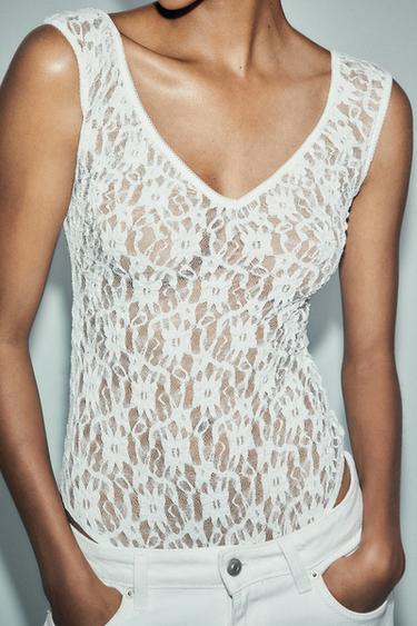 LACE BODYSUIT - Oyster-white by Zara - Image 2