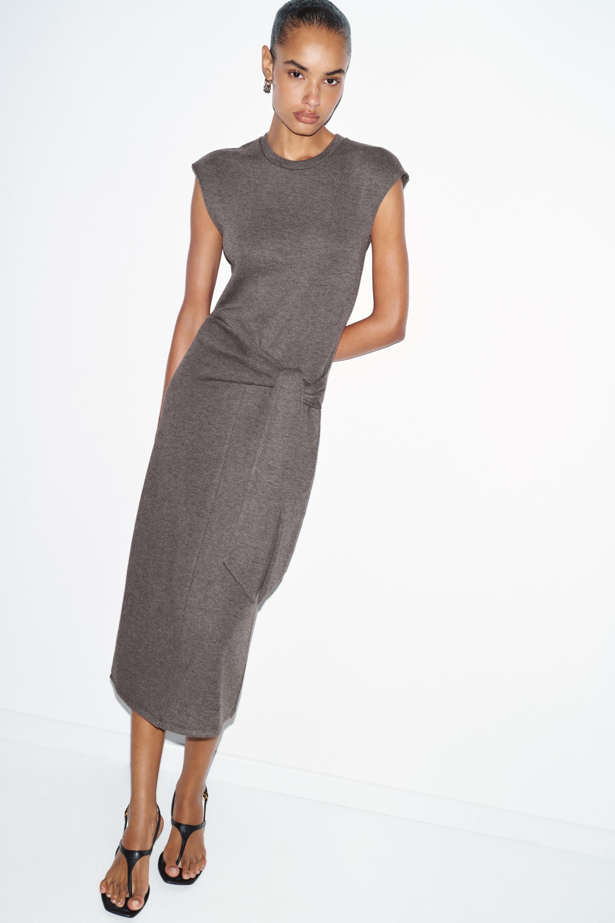 zara midi dress with front knot ZARA WOMAN MIDI DRESS WITH STRAPS Knot