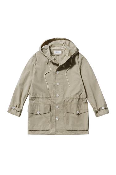 PARKA CORTA ALGODÓN - Verde gris de Zara
