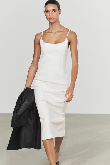 Cotton blend stretch midi dress — White 2