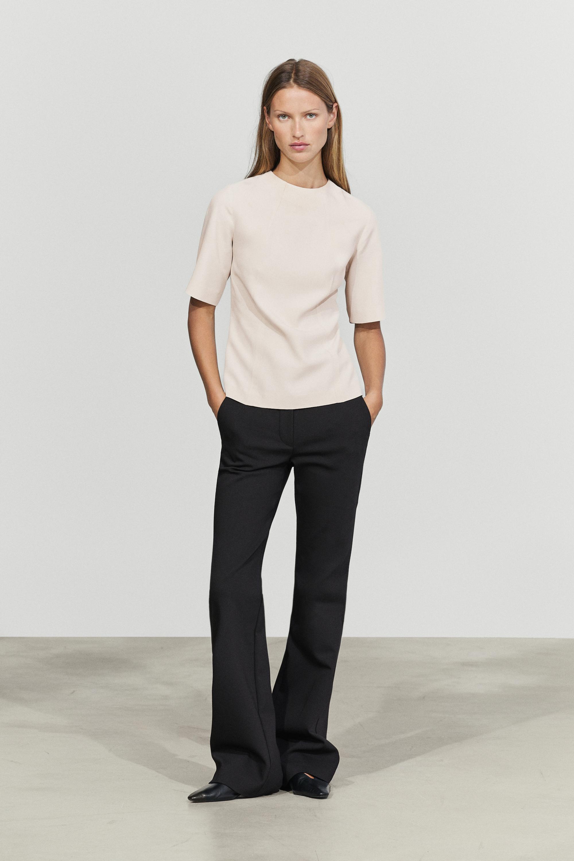 Flowing elbow-length sleeve top — Ecru