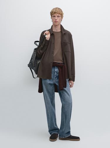 Zara Snap-button overshirt with pocket detail - Brown - Image 0
